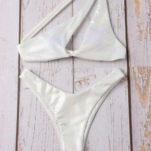 NEW Snakeskin metallic cut out one shoulder bikini swimsuit.